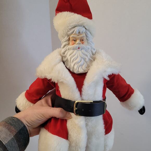 Vintage Porcelain Traditional Santa Claus Figure 16" Boots Toy Sack Holiday - Picture 12 of 14